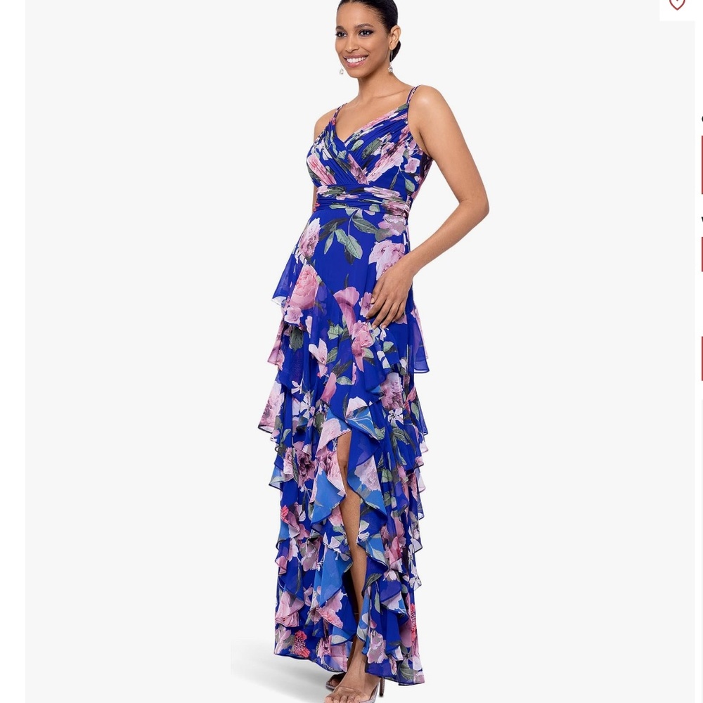 Xscape Womens Floral Maxi Evening Dress blue blush